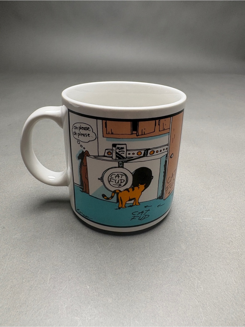 The Far Side Comics “Cat Fud”Dog and Cat Funny Cartoon Ceramic Mug - White